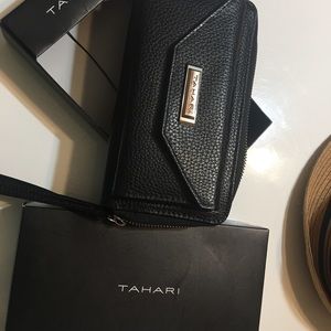 Tahari black wristlet.